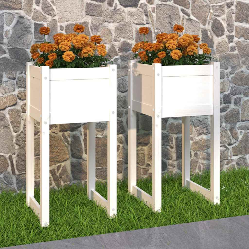 Jardinera 2 Unidades Madera Maciza De Pino Blanco 40x40x81 Cm_1