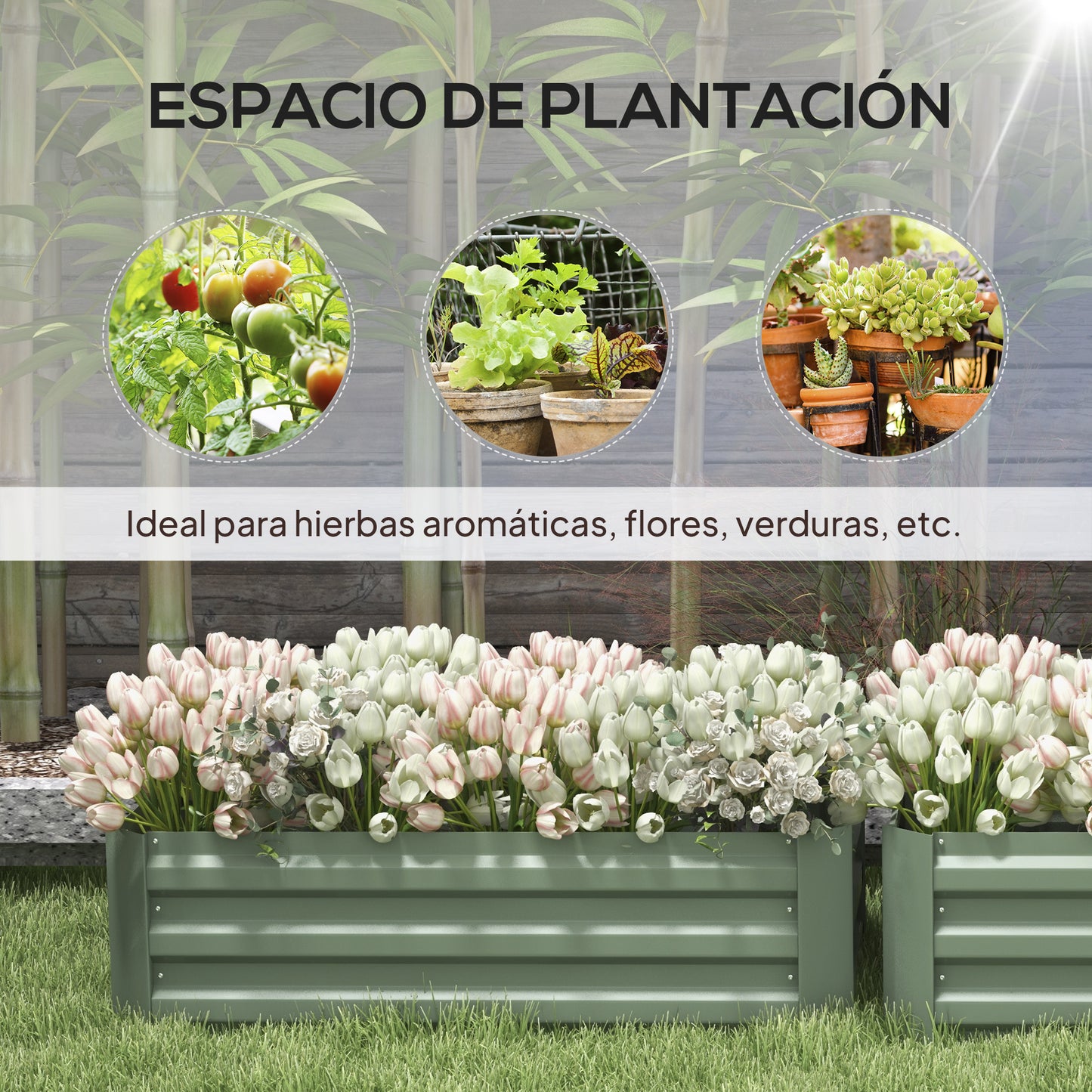Outsunny Juego De 2 Jardineras Exterior Grandes De Acero Galvanizado_3