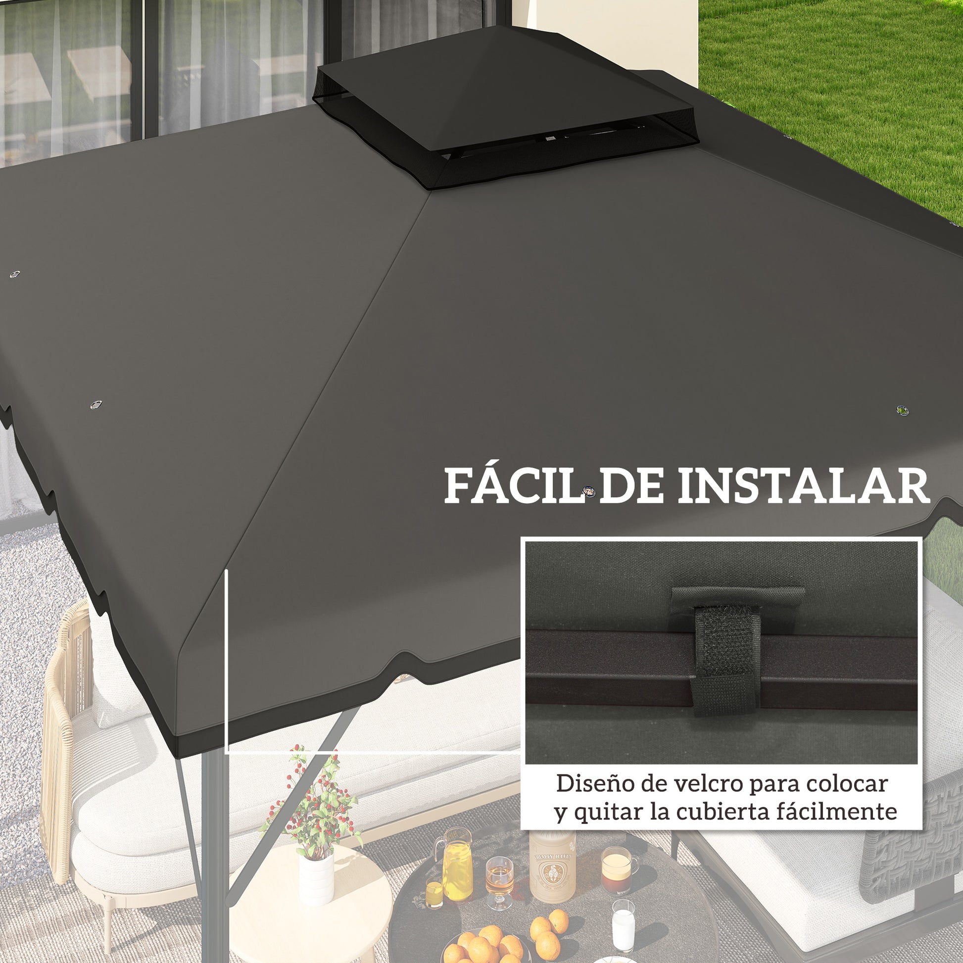Outsunny Techo De Repuesto Para Cenador 3x3 M Techo Doble Upf 30+ Gris Claro_5