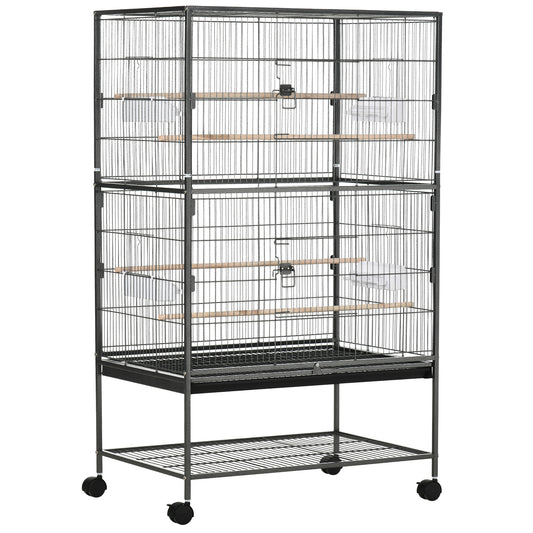 Pawhut Jaula Para Pájaros Con Ruedas 78x52x132 Cm Con Bandeja Extraíble Puertas_0