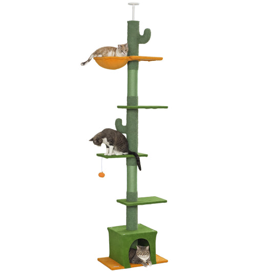 Pawhut Árbol Para Gatos De Suelo A Techo Altura Ajustable 230-275 Cm Verde_0