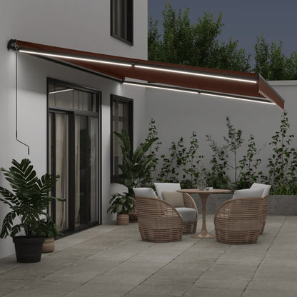 Toldo Retráctil Manual Con Luces Led Marrón 500x350 Cm_2