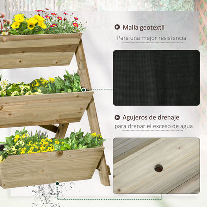 Outsunny Jardinera De Escalera 3 Pisos De Madera Con Tela No Tejida 71x61x77 Cm_4