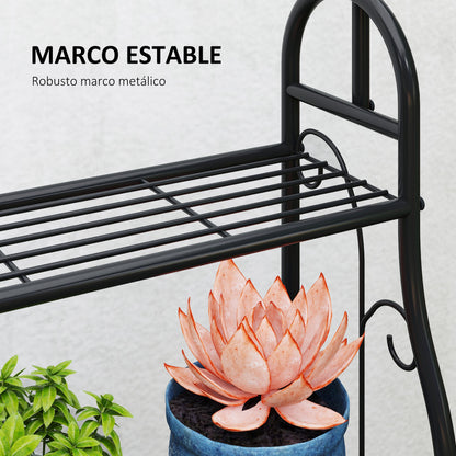Outsunny Soporte Para Plantas De 3 Niveles Con Ganchos Barra Para Colgar Negro_5