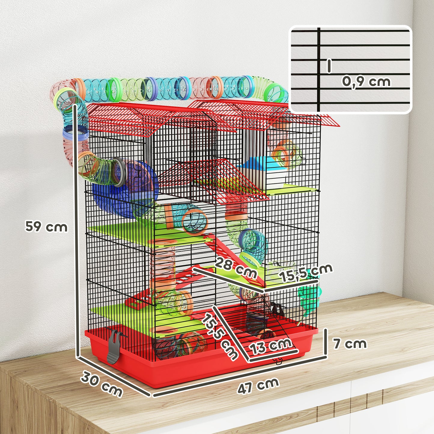 Pawhut Jaula Para Hámster De 5 Niveles 47x30x59 Cm Con Casita Escaleras Rojo_2