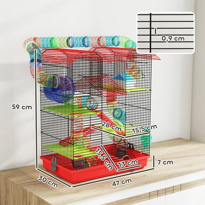 Pawhut Jaula Para Hámster De 5 Niveles 47x30x59 Cm Con Casita Escaleras Rojo_2