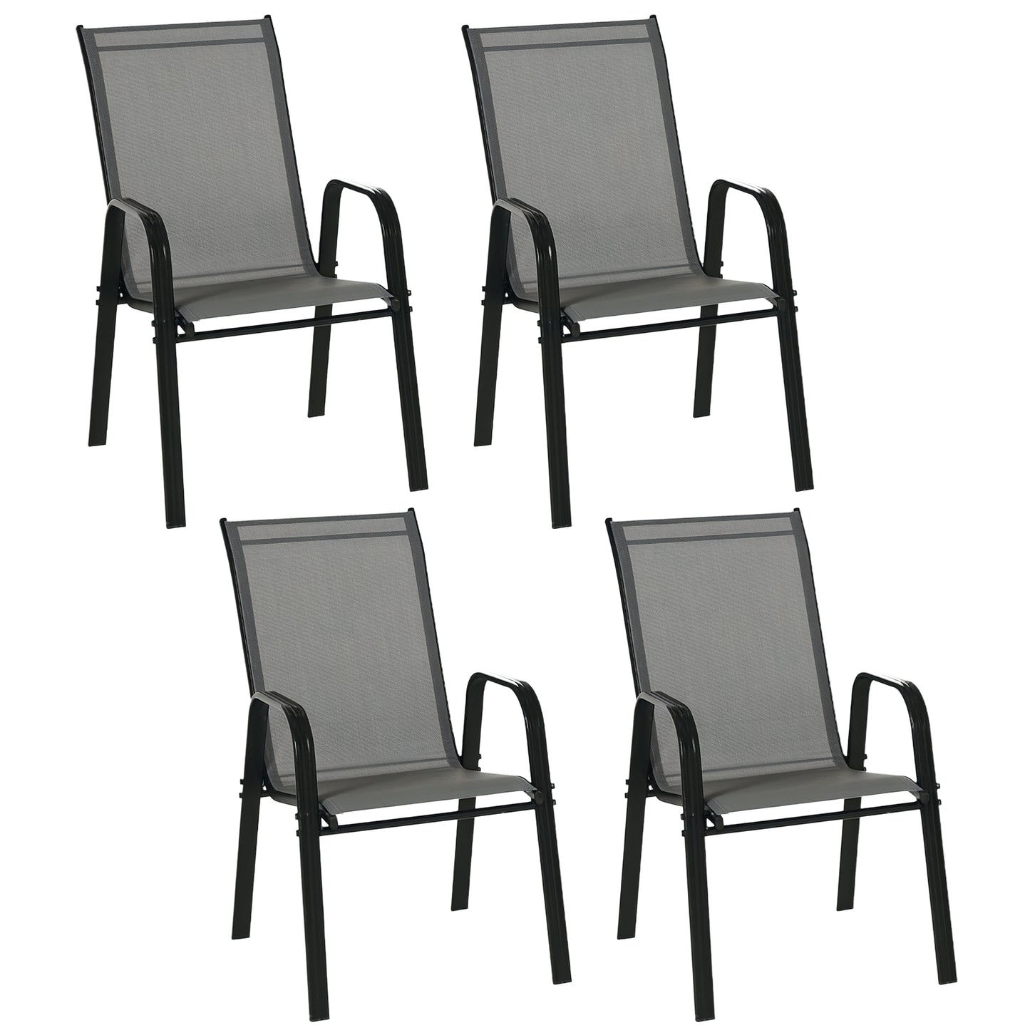Outsunny Juego De 4 Sillas De Jardín Exterior 54x75,5x95 Cm Gris_0