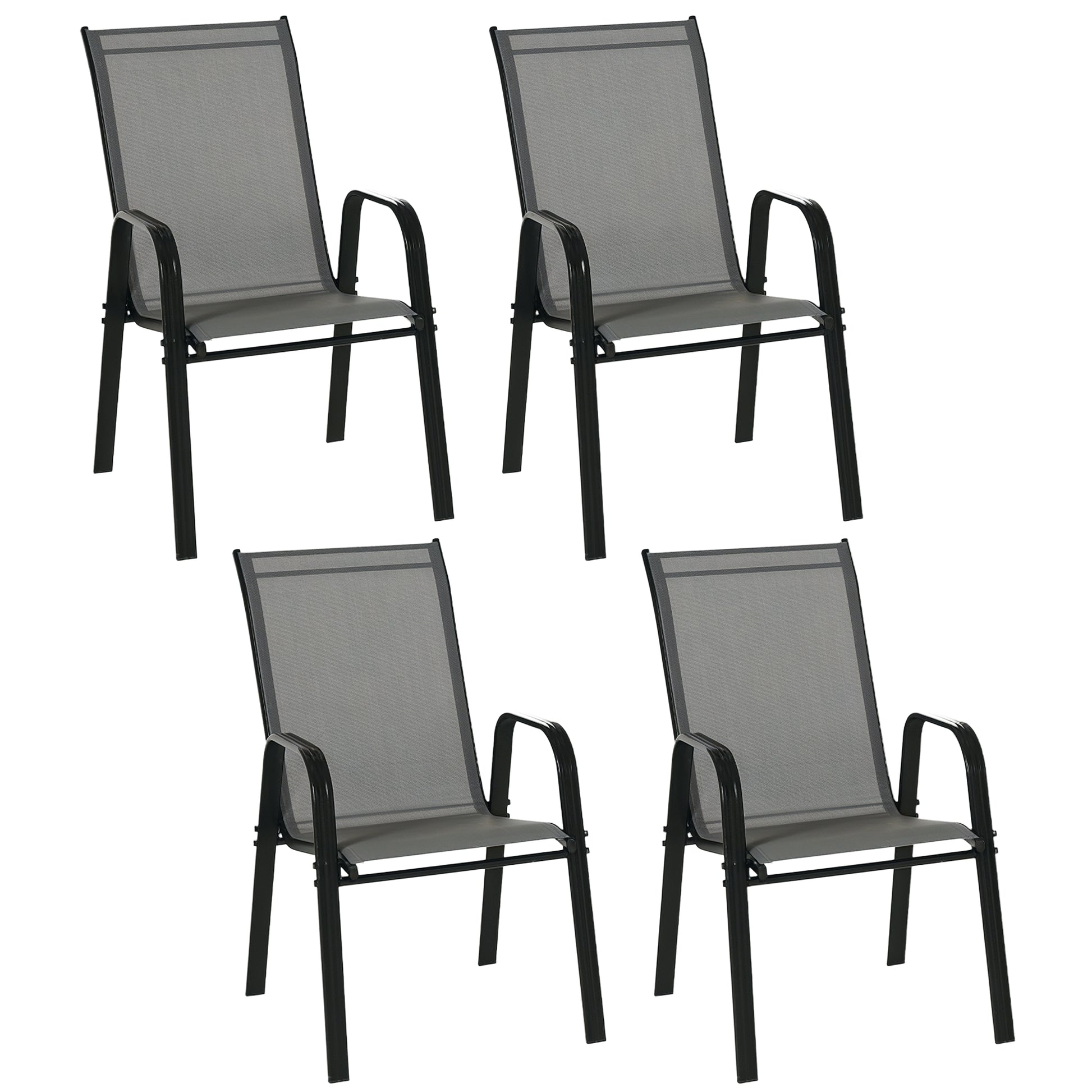 Outsunny Juego De 4 Sillas De Jardín Exterior 54x75,5x95 Cm Gris_0