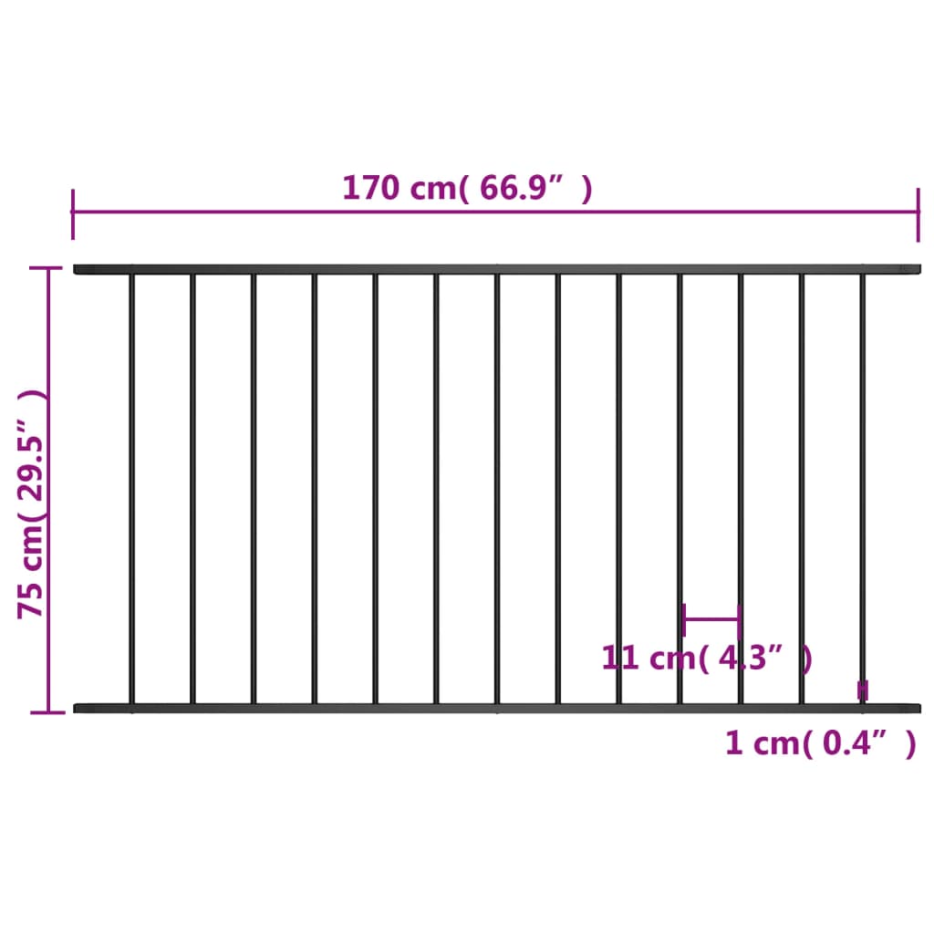 Panel De Valla De Acero Con Recubrimiento Polvo Negro 1,7x0,75m / Vetonek_1