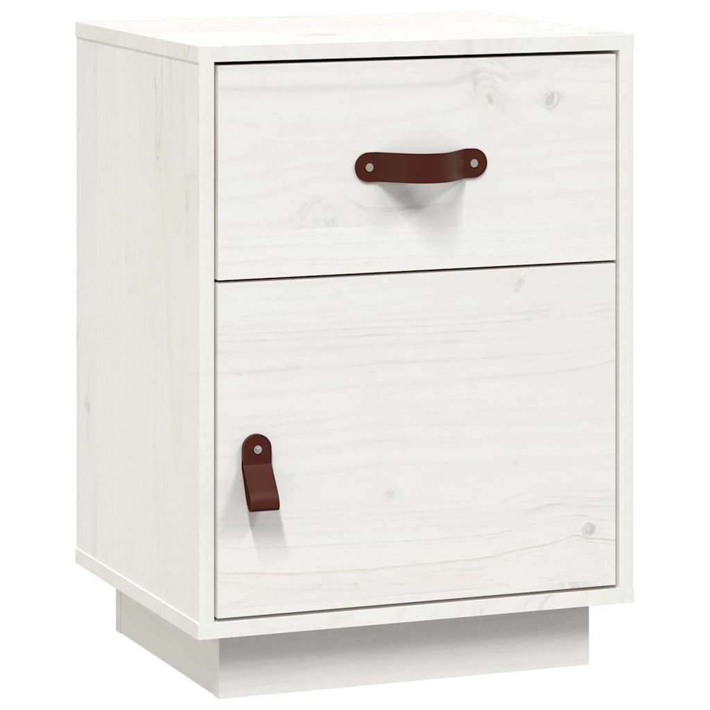 Mesita De Noche Madera Maciza De Pino Blanco 40x34x55 Cm_0