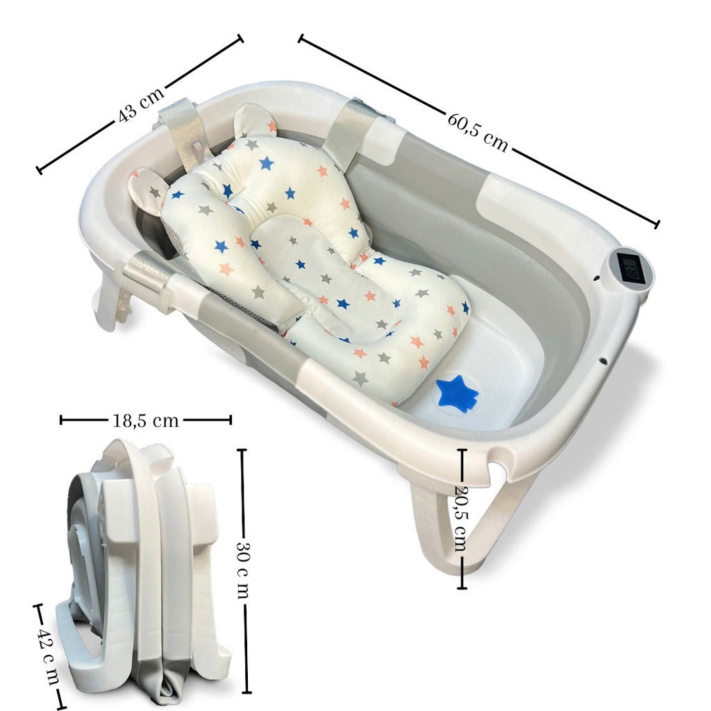 Bañera Bebé Plegable Con Termómetro, Cojín Antideslizante, Patas Antideslizantes, Gris Oasis Bathby_4