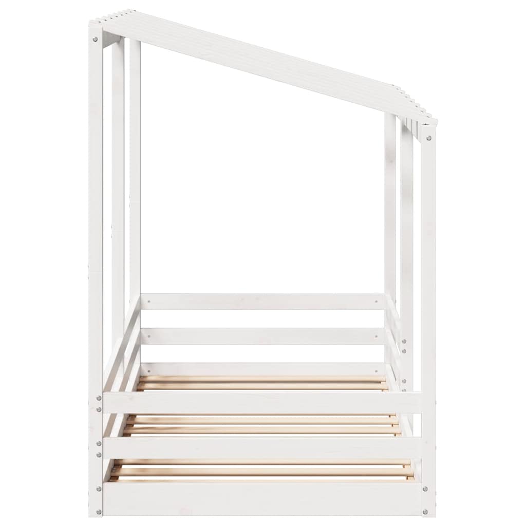 Cama Infantil Con Techo Madera Maciza Pino Blanca 100x200 Cm_4