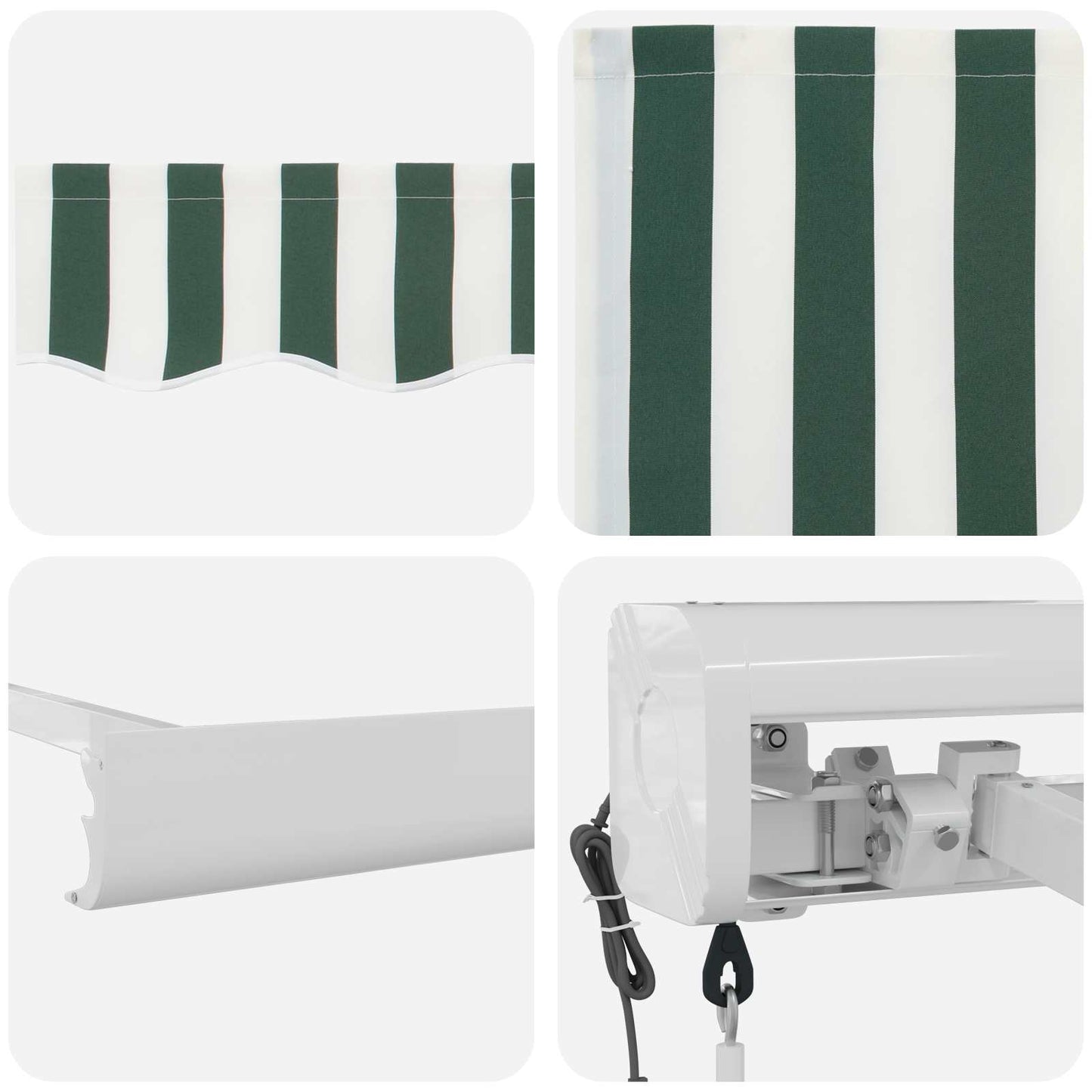 Toldo Retráctil Verde Y Blanco 500 X 300 X 165 Cm Tela Y Metal_3