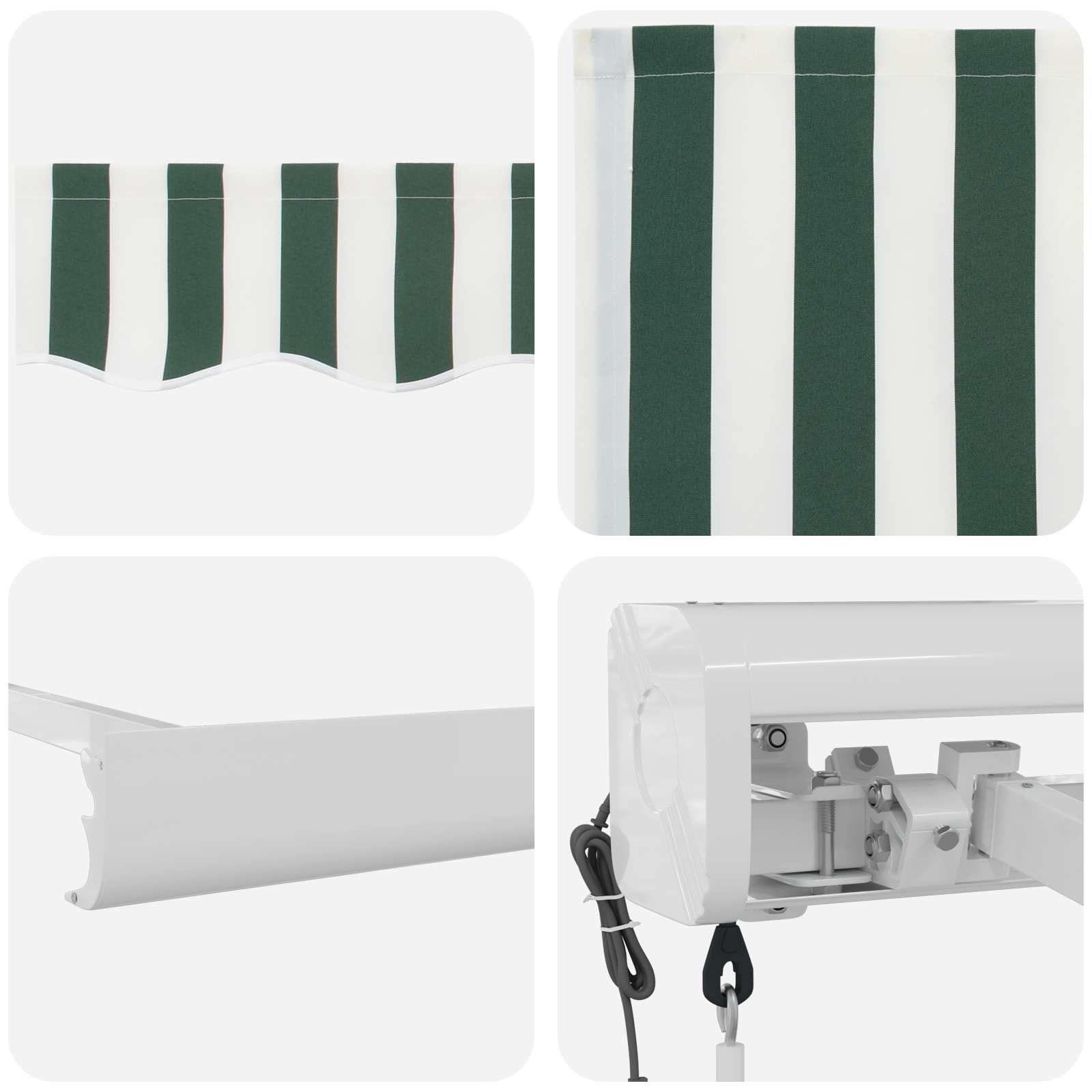 Toldo Retráctil Verde Y Blanco 400 X 300 Cm Tela Y Metal_3