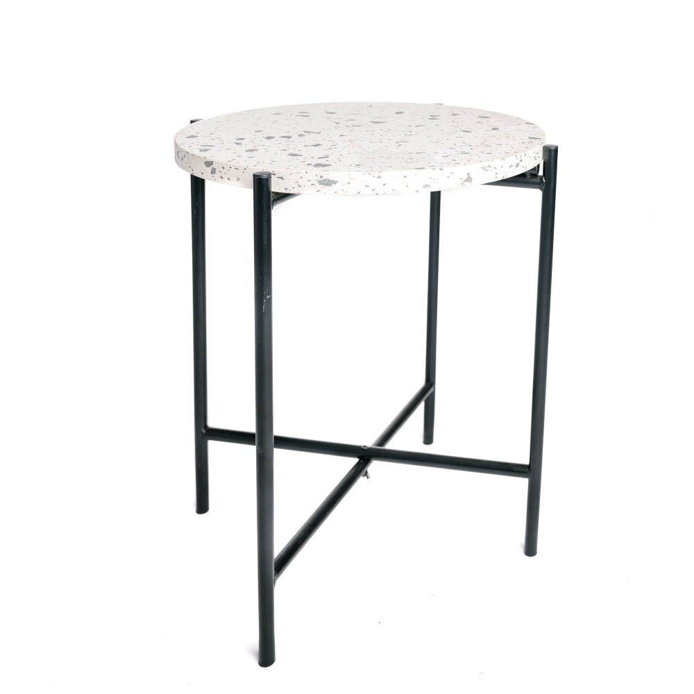 Mesa Auxiliar Redonda Terrazzo Top Metal Leg Black Industrial 43.5x43.5x50cm- Muebles De Salón- Mesa Auxiliar_0