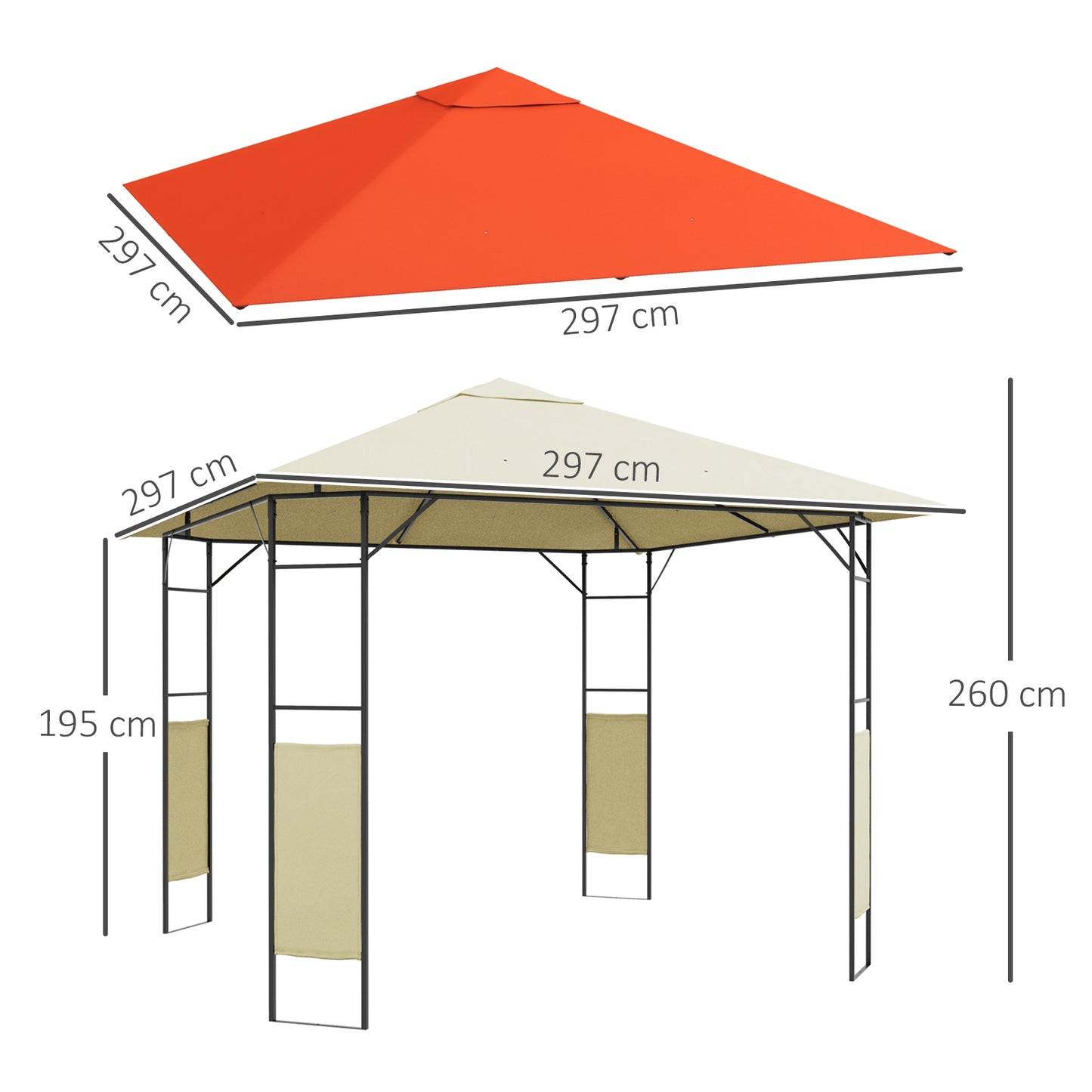 Outsunny Conjunto De Cenador De Jardín 3x3x2,6 M Y Techo De Repuesto 3x3 M_2