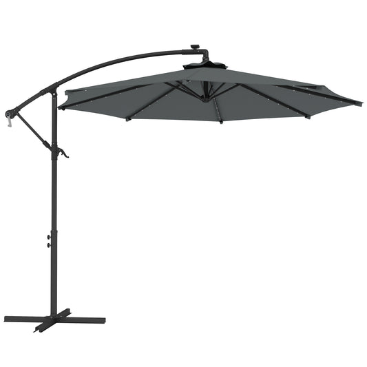 Outsunny Parasol Excéntrico Ø 294 Cm Con Base Cruzada Manivela Anti-uv 30+ Gris_0