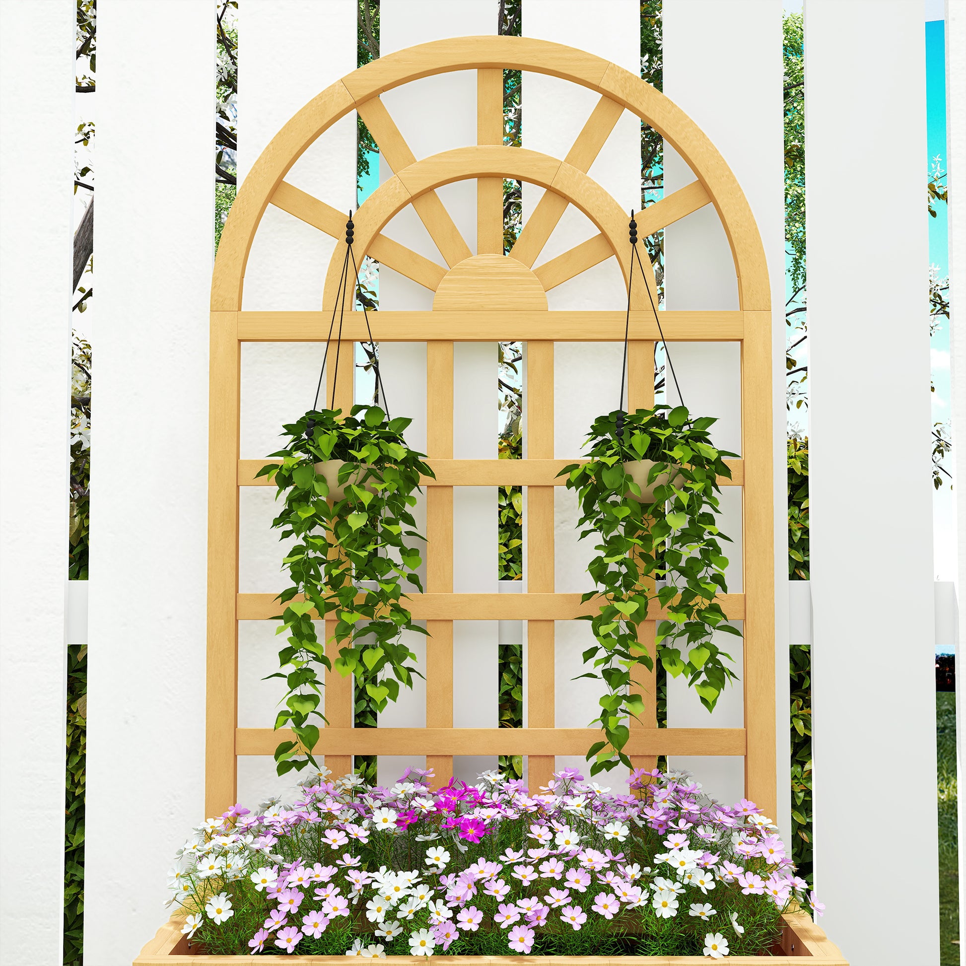 Outsunny Jardinera Con Enrejado De Madera Para Cultivos Verduras 60x30x120 Cm_3