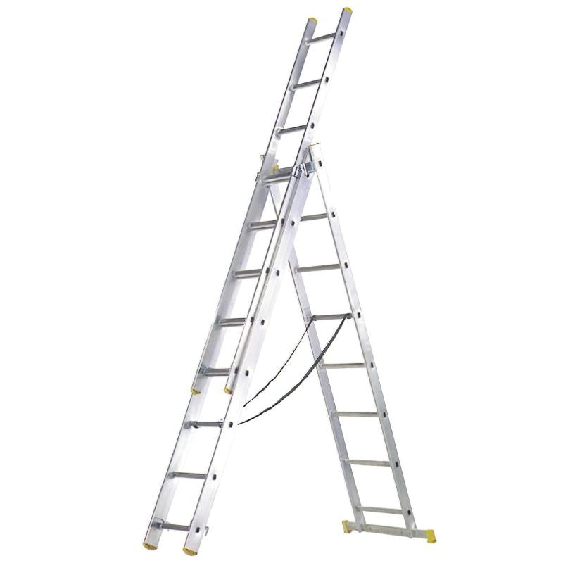 Escalera Aluminio 3 Tramos 10+10+10 Peldaños.plegable, Telescópica, Antideslizante, Resistente._0