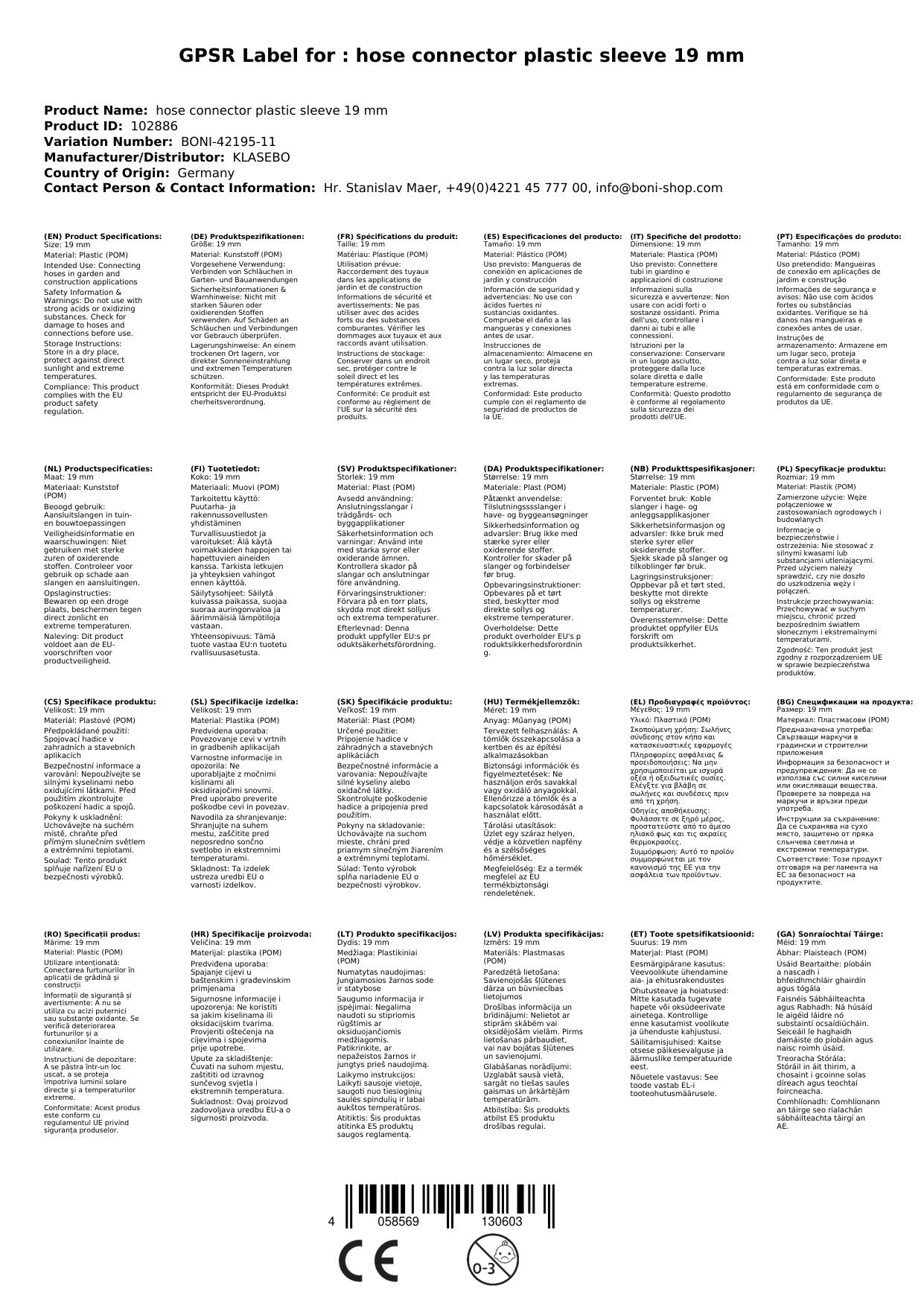 Conector De Manguera De Plástico Boquilla 19 Mm