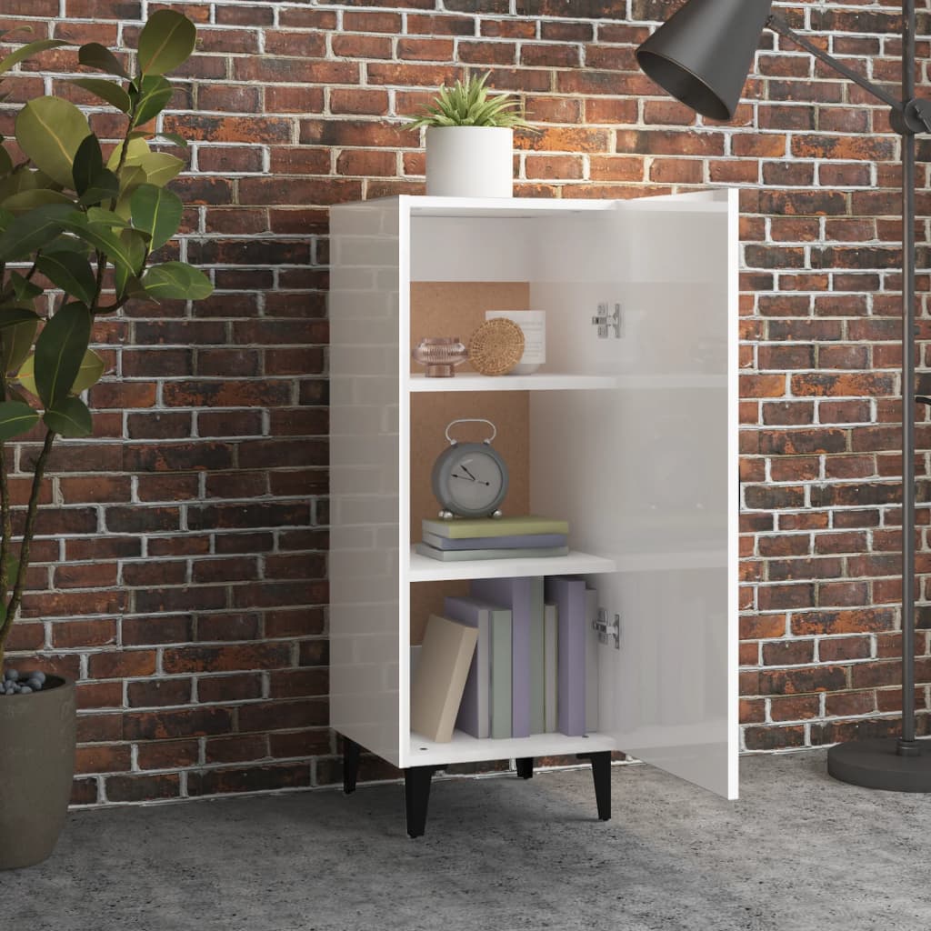 Aparador De Madera Contrachapada Blanco Brillante 34,5x34x90 Cm / Vetonek_4