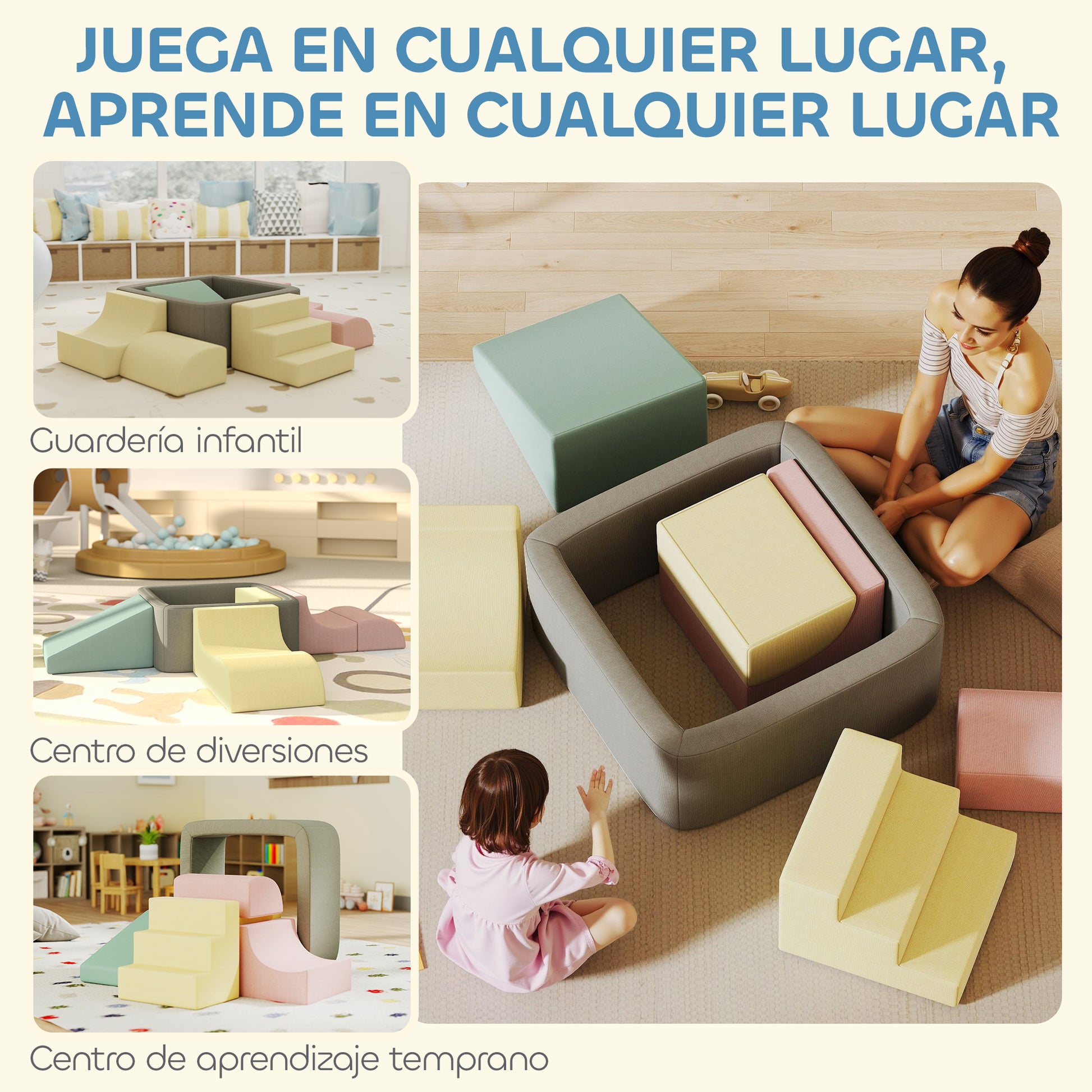 Aiyaplay Juego De 7 Bloques De Espuma Para Niños Fundas Lavables Multicolor_5