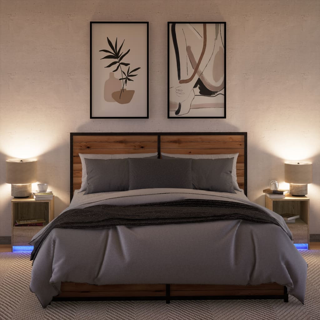 Mesitas De Noche Luces Led 2 Uds Madera Ingeniería Roble Sonoma_3