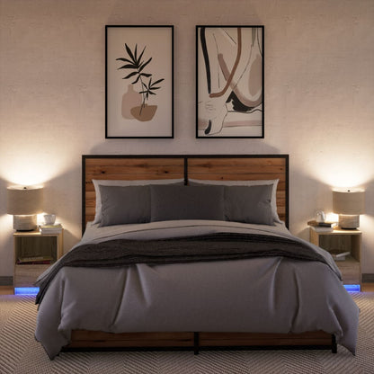 Mesitas De Noche Luces Led 2 Uds Madera Ingeniería Roble Sonoma_3