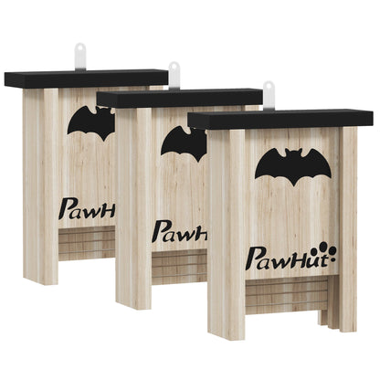 Pawhut Pack De 3 Casas Para Murciélagos De Madera Para Exterior Jardín Natural_0