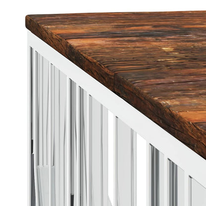 Mesa De Centro Acero Inoxidable Y Madera Reciclada Plateada_3