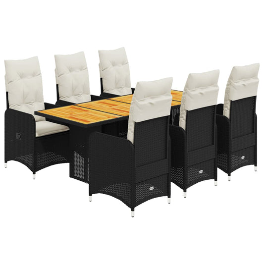 Set De Mesa Y Sillas De Jardín 7 Pzas Y Cojines Ratán Pe Negro / Vetonek_0