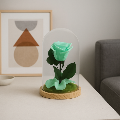 Mundo Eterno Rosa En Cúpula Verde Menta 12x20cm