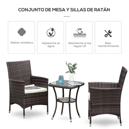 Outsunny Conjunto De Ratán 1 Mesa 2 Sillas Para Jardín Exterior Patio Terraza_3