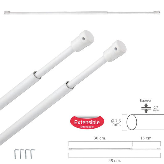 Barra Visillo Extensible 30/45 Cm. Con Soporte, Sin Muelle (2 Piezas)_0