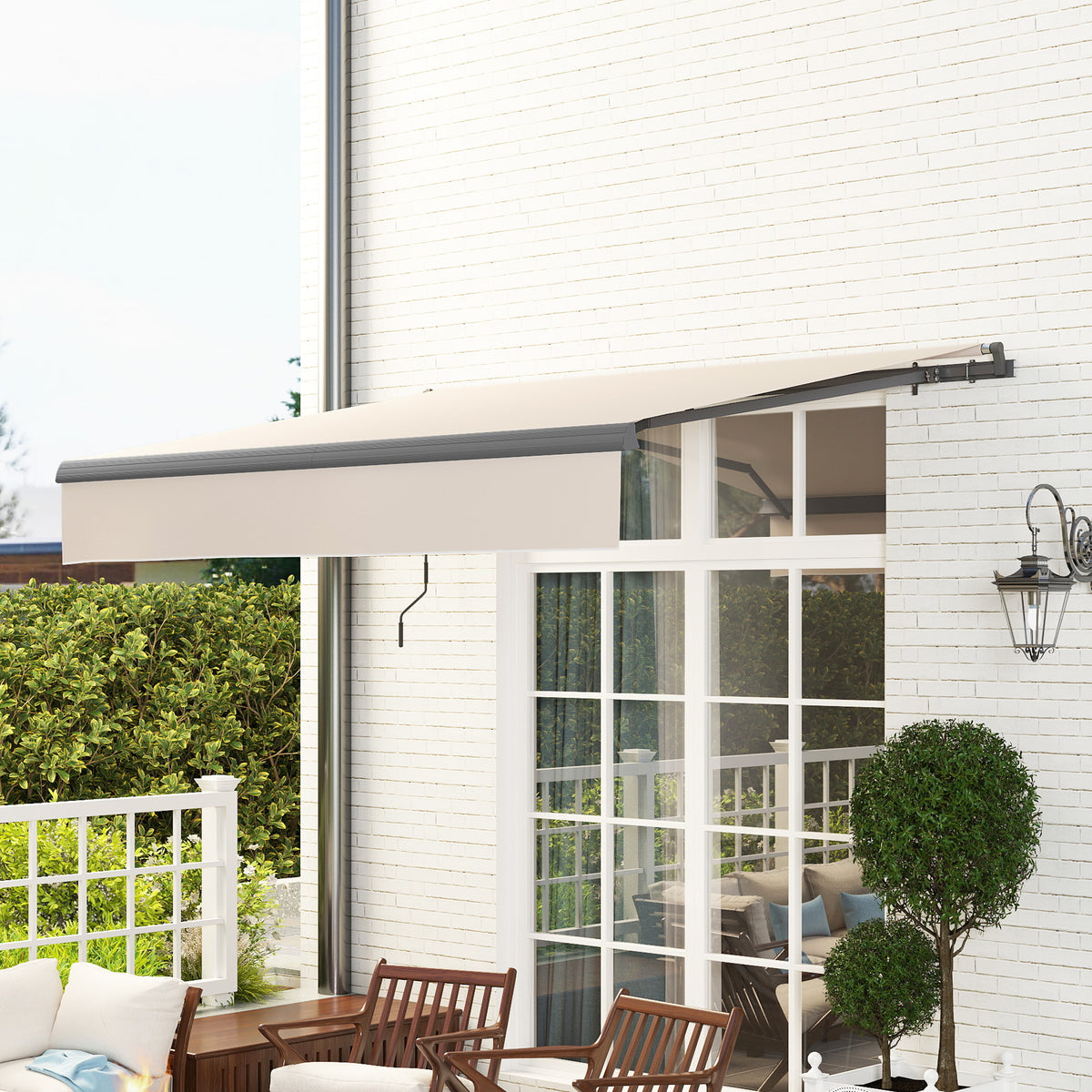 Toldo Manual Retráctil Outsunny Aluminio, Poliéster Crema 295x200x400 Cm_3