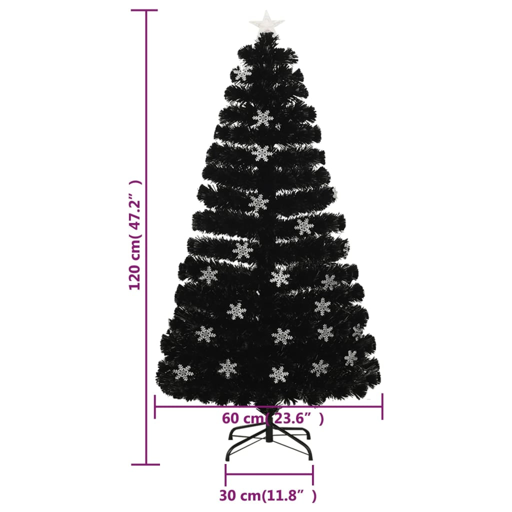 Vidaxl Árbol De Navidad Copos De Nieve Led Fibra Óptica Negro 120 Cm_2