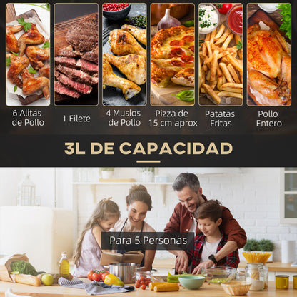 Homcom Freidora Sin Aceite 3l 1300w Con 12 Programas Pantalla Led Y Temporizador_5