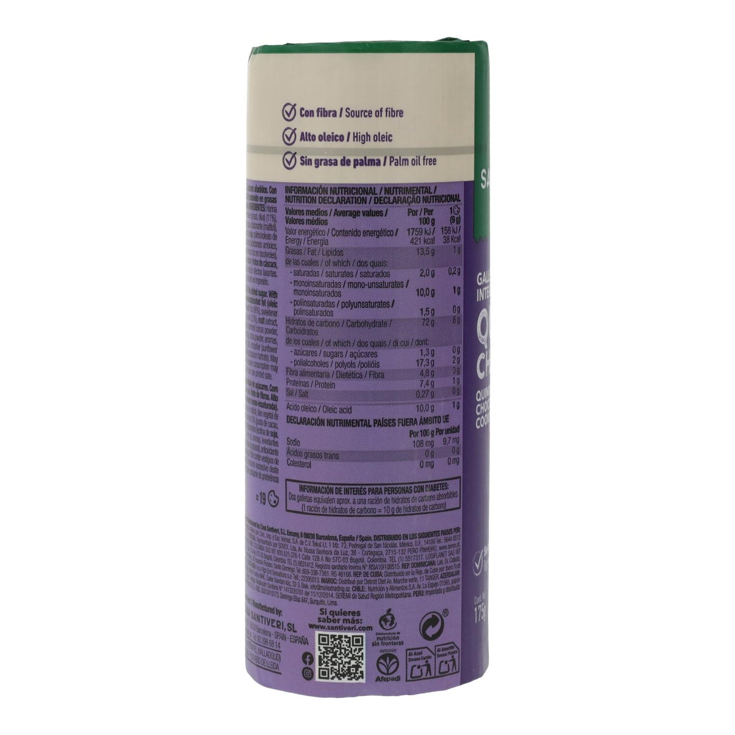 Galletas Integrales Quinoa/Choco 0% azúcares Santiveri 175 g