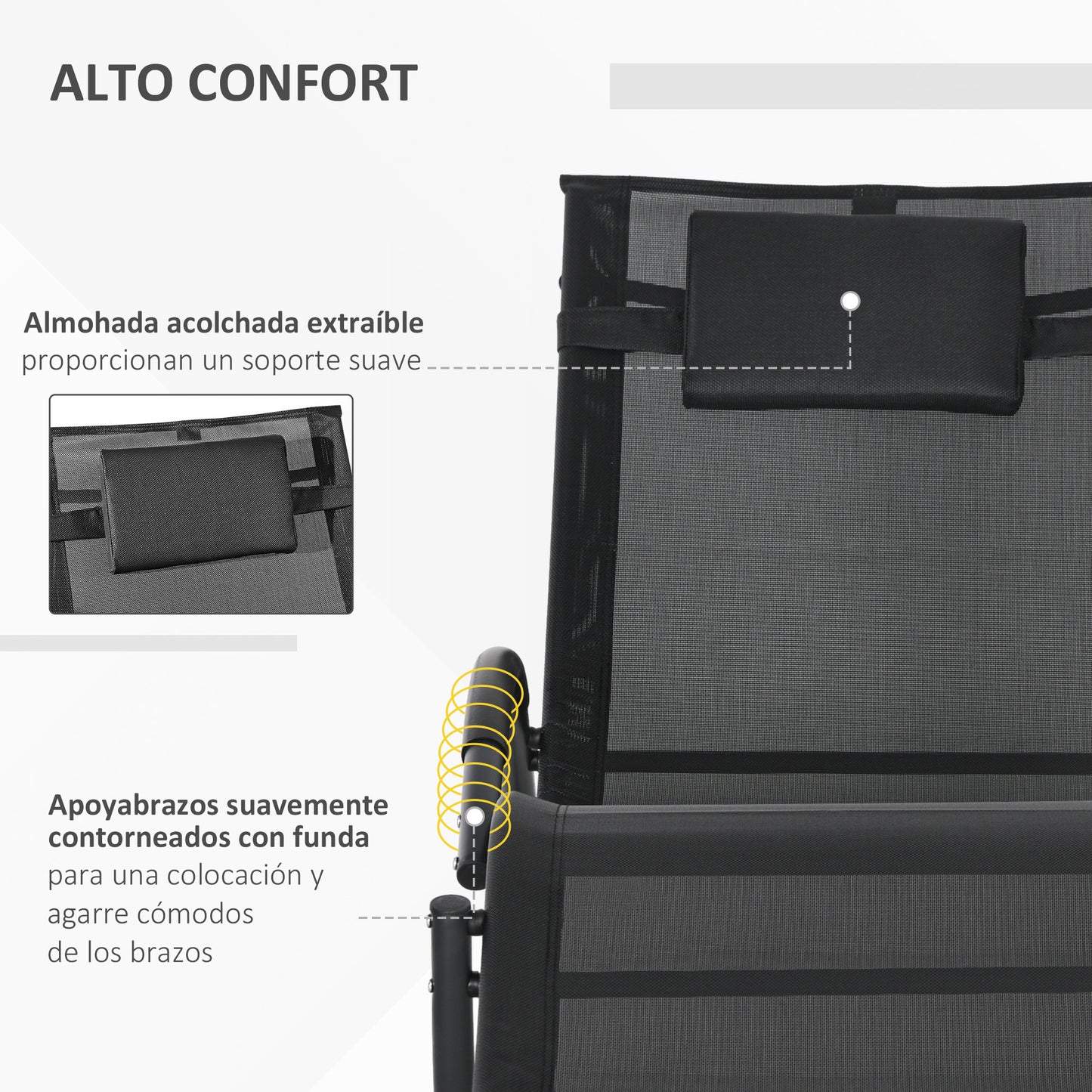 Outsunny Mecedora De Exterior Con Reposacabezas Reposabrazos 155x61x88 Cm Negro_3