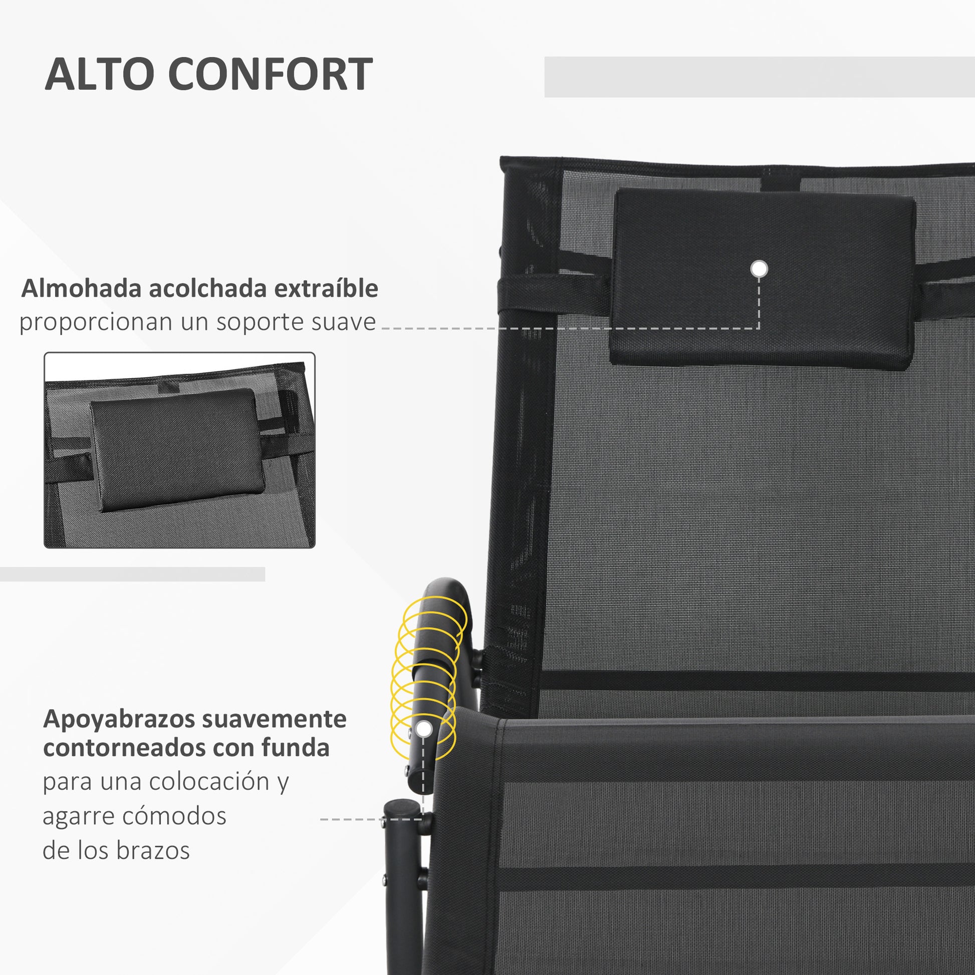 Outsunny Mecedora De Exterior Con Reposacabezas Reposabrazos 155x61x88 Cm Negro_3