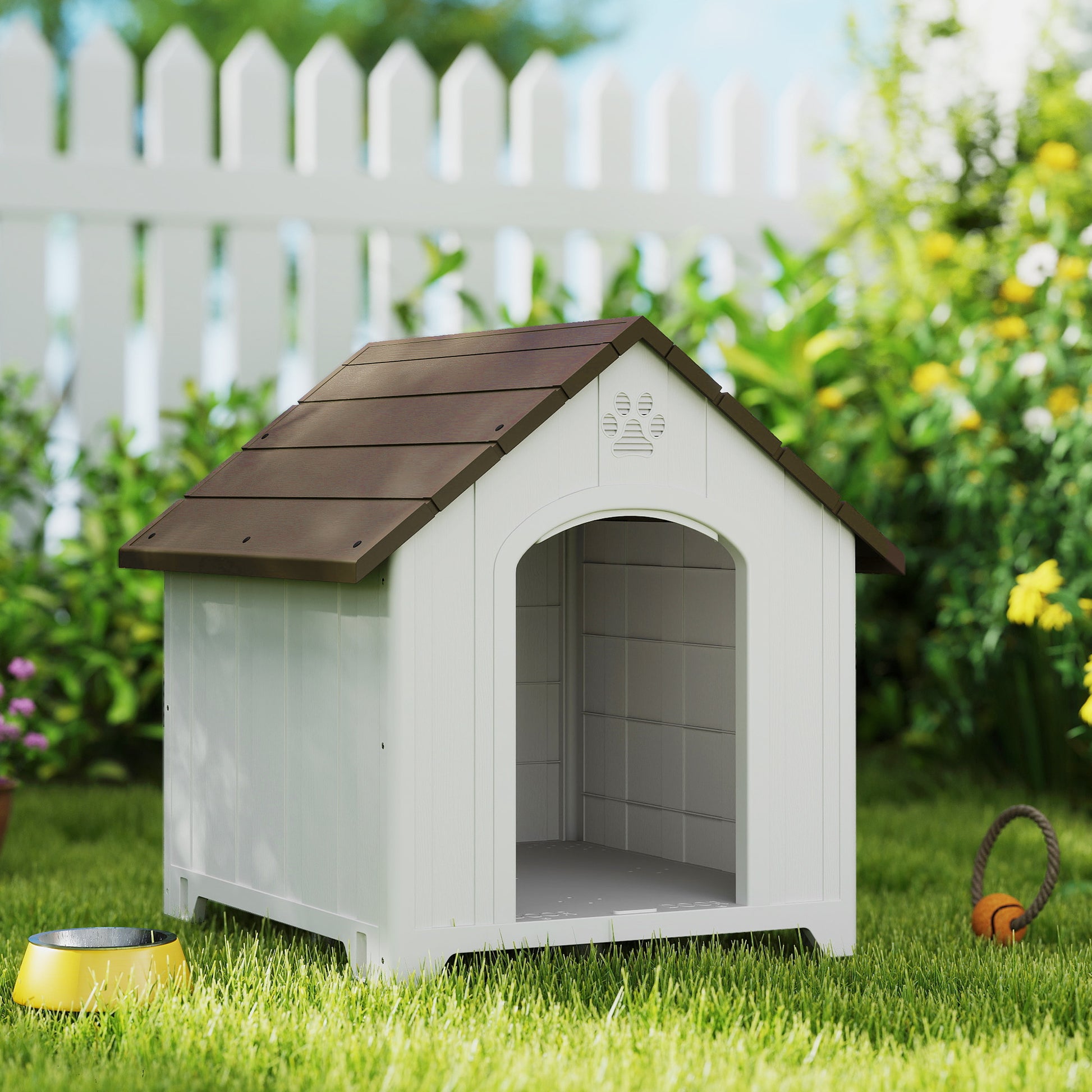 Pawhut Caseta Para Perros Grandes Exterior De Plástico Impermeable Marrón Oscuro_3