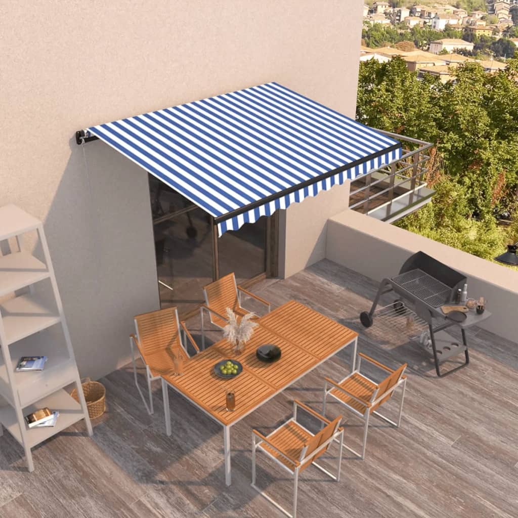 Toldo Retráctil Manual Azul Y Blanco 400x300 Cm_1