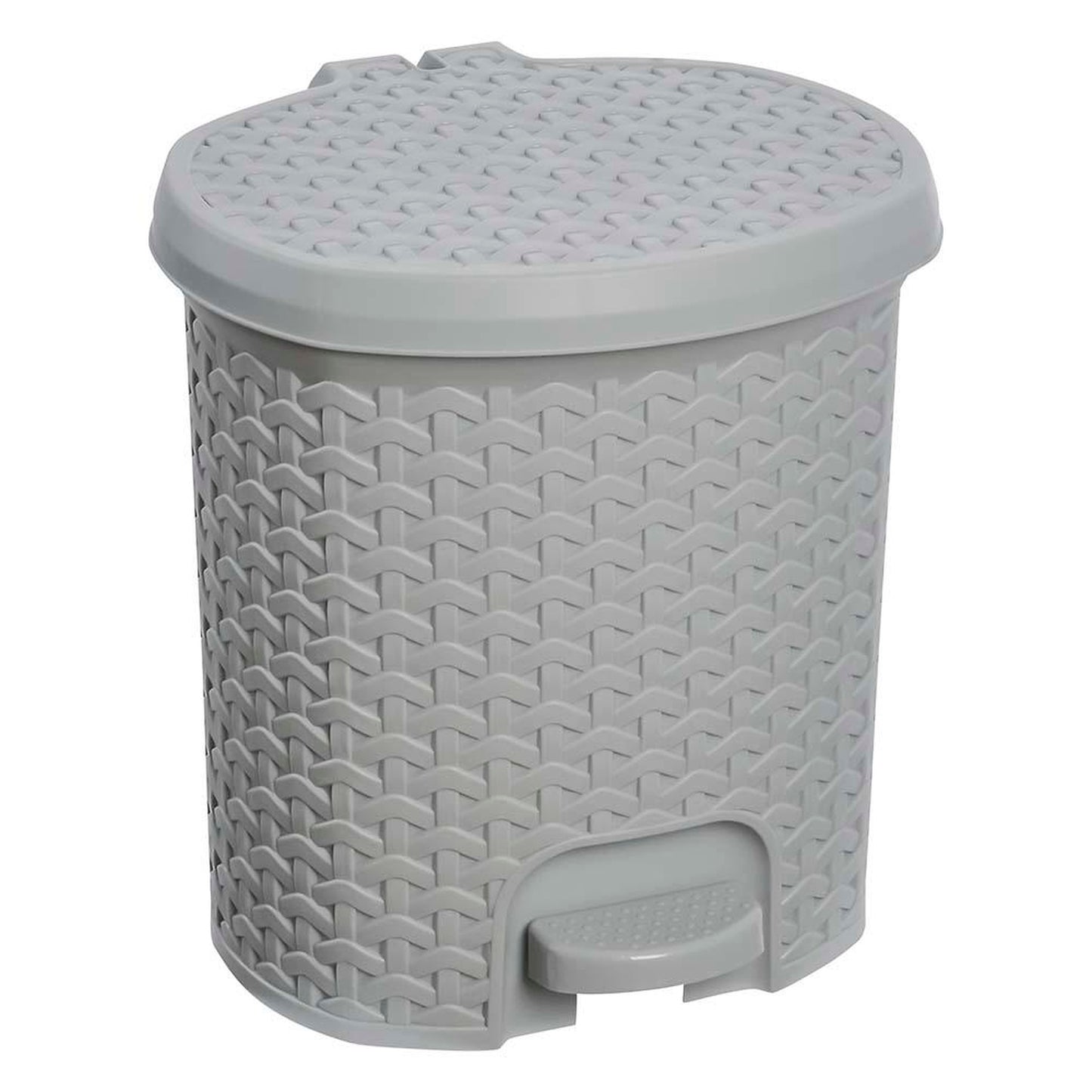 Cubo De Basura / Papelera Polivalente, Con Tapa, Diseño Rattán, Capacidad 5,5l, Tamaño 22,5x24x26 Color Gris Nórdico