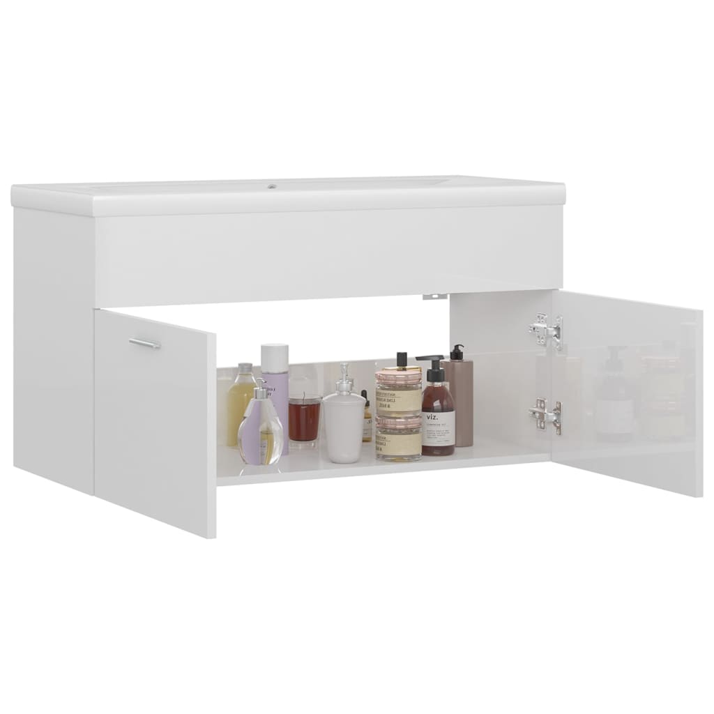 Mueble Con Lavabo Madera De Ingeniería Blanco Brillante_3