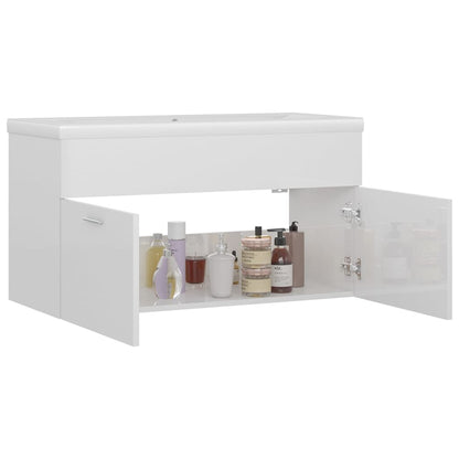 Mueble Con Lavabo Madera De Ingeniería Blanco Brillante_3