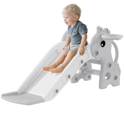 Aiyaplay Tobogán Infantil 3 En 1 Con Canasta De Baloncesto 106x51,5x52 Cm Gris_0