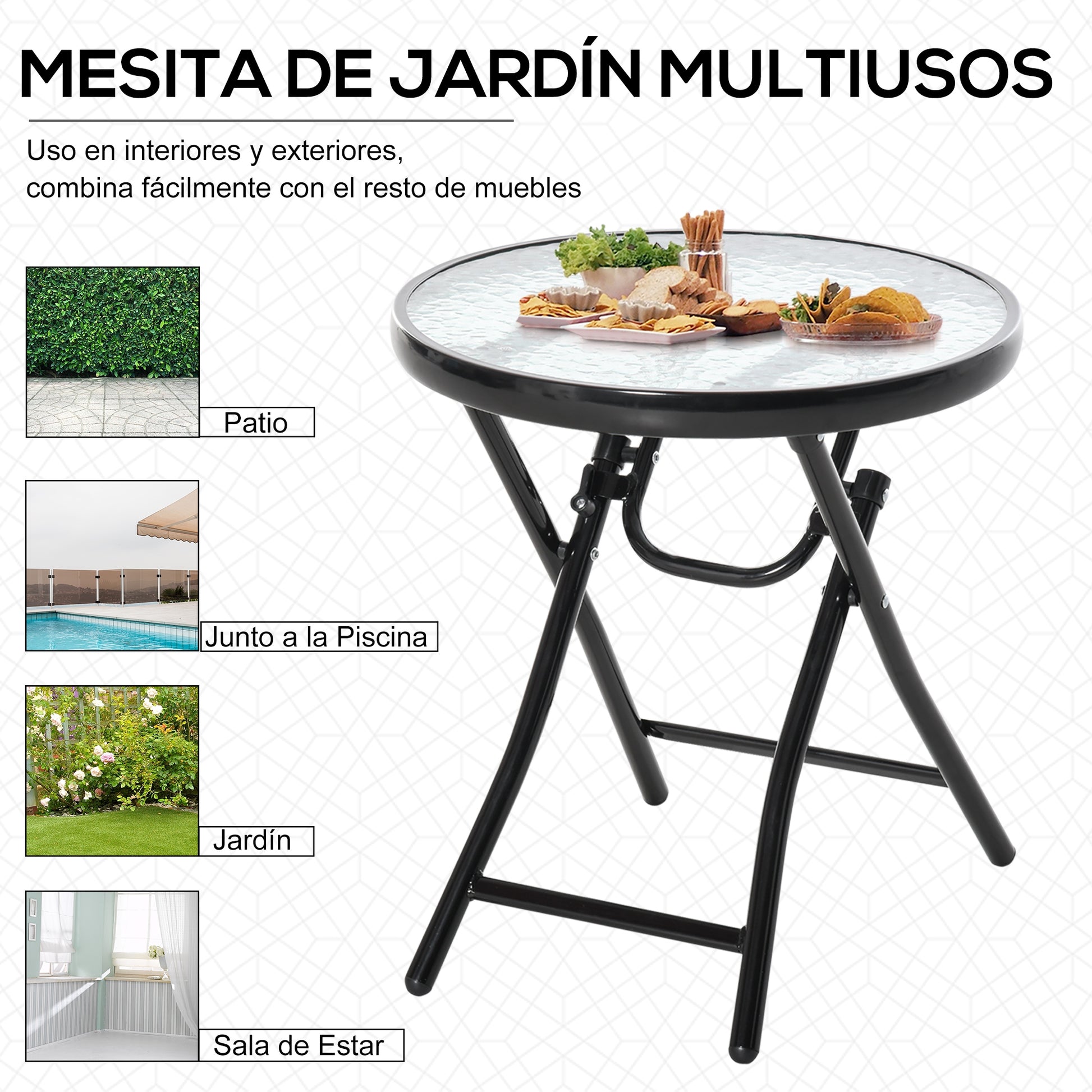 Outsunny Mesa De Cristal Redonda Plegable Con Hebilla De Seguridad Jardín Ø45 Cm_3