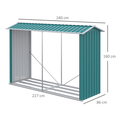 Outsunny Casetilla Para Leña De Acero Galvanizado Con Techo 240x86x160 Cm Verde_2