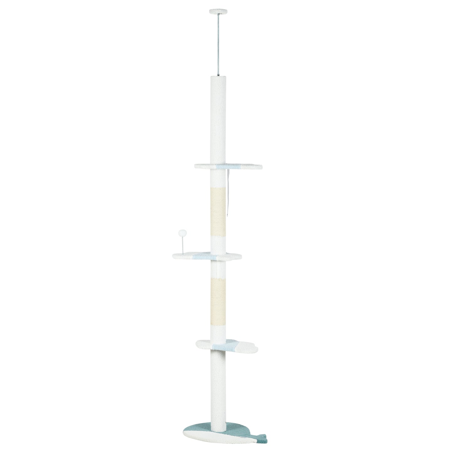 Árbol Rascador Para Gatos De Suelo A Techo Ajustable 55x38x225-255 Cm Blanco_0