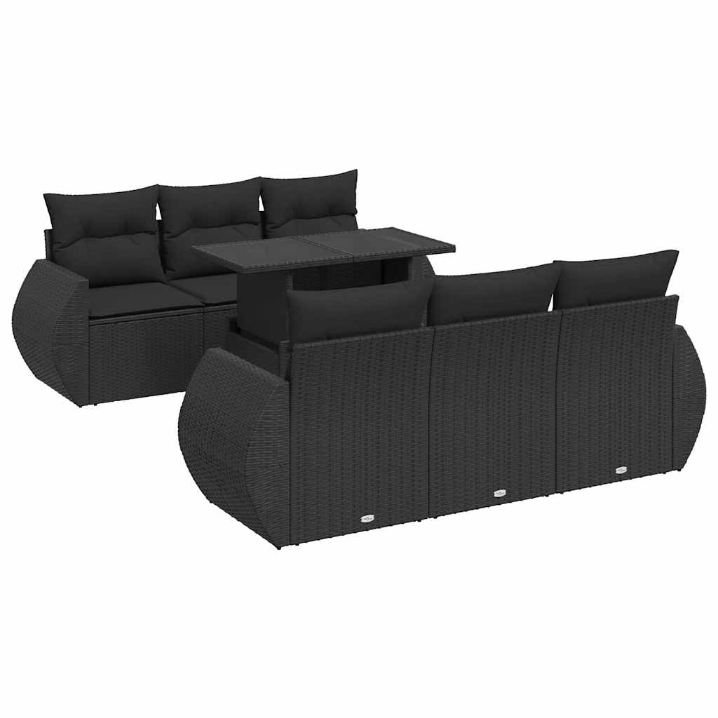 Set De Sofás De Jardín 7 Pzas Con Cojines Ratán Sintético Negro / Vetonek_2